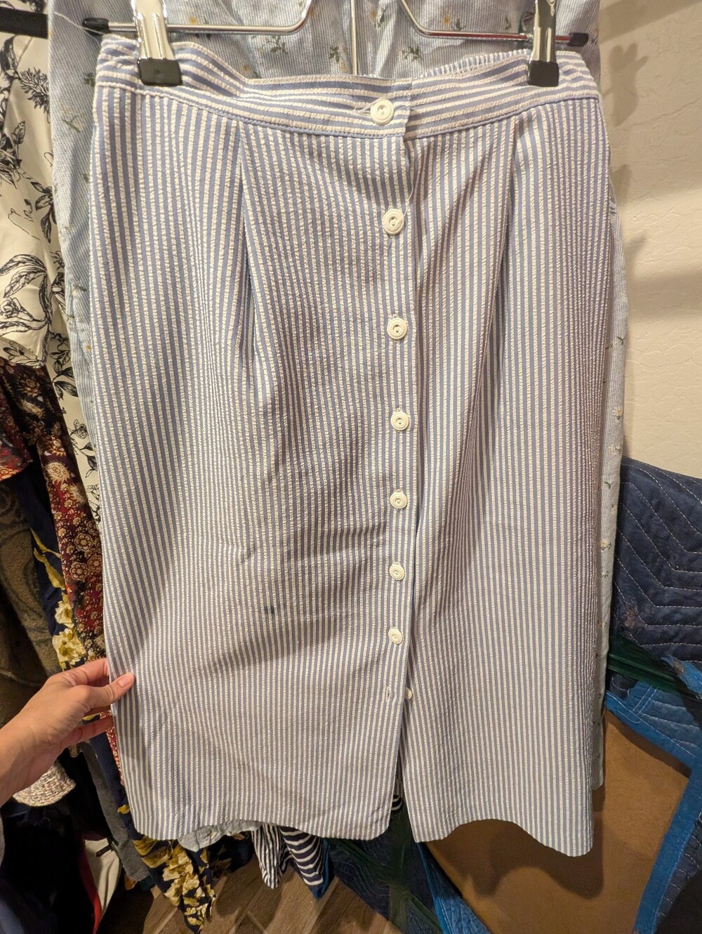 Vintage BonWorth Blue and White Striped Button-Front Midi Skirt